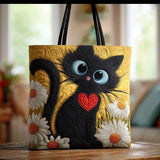 Handgefertigte Tasche - Schwarze Katze aux Margeriten