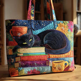Handgefertigte Tasche - Schwarze Katze aux Livres et Tasses
