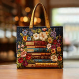 Handgefertigte Tasche - Blumenprint und Bücher